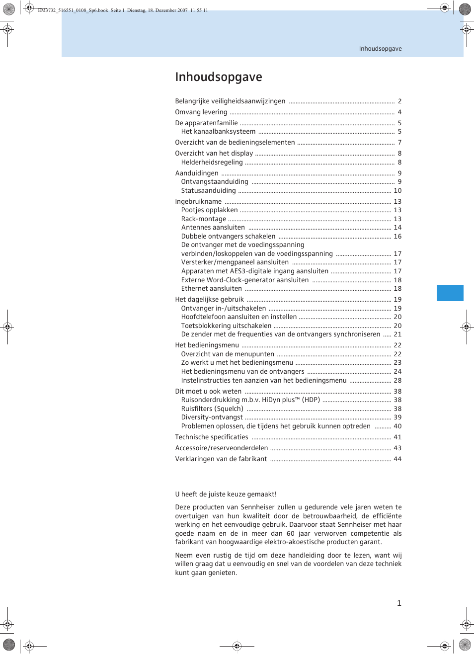 Inhoudsopgave | Sennheiser EM 3732 User Manual | Page 225 / 269