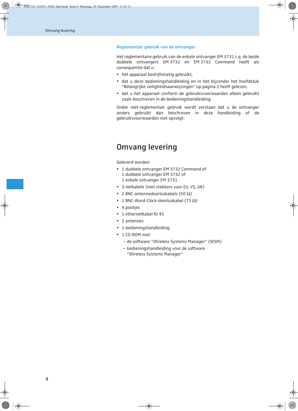 Omvang levering | Sennheiser EM 3732 User Manual | Page 228 / 269