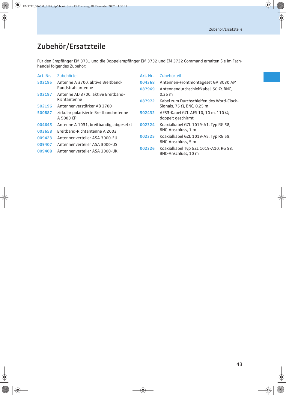Zubehör/ersatzteile | Sennheiser EM 3732 User Manual | Page 47 / 269