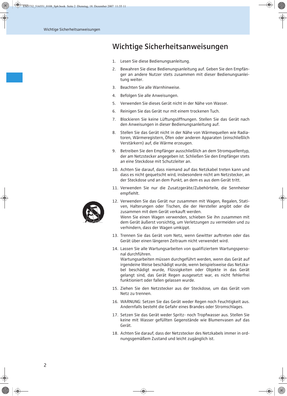 Wichtige sicherheitsanweisungen | Sennheiser EM 3732 User Manual | Page 6 / 269