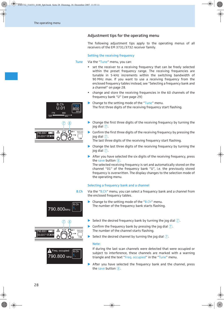Adjustment tips for the operating menu, U.01 | Sennheiser EM 3732 User Manual | Page 76 / 269