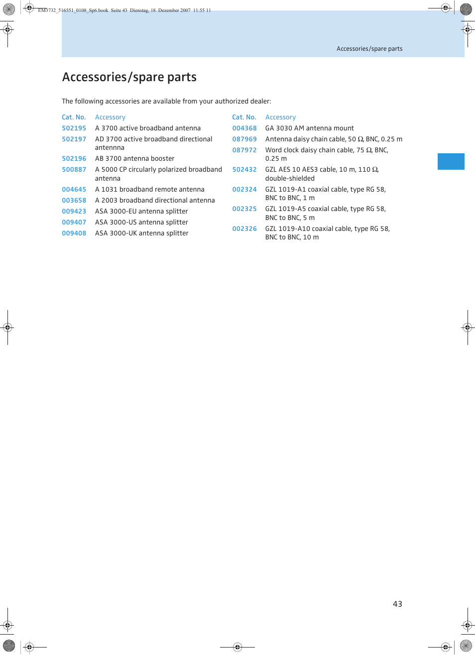 Accessories/spare parts | Sennheiser EM 3732 User Manual | Page 91 / 269