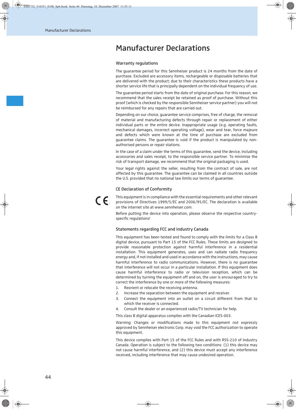 Manufacturer declarations | Sennheiser EM 3732 User Manual | Page 92 / 269