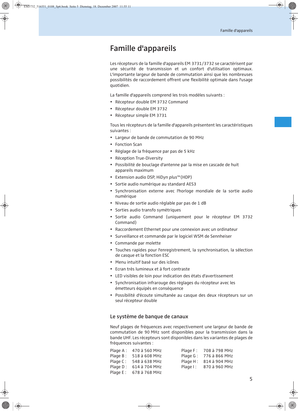 Famille d'appareils | Sennheiser EM 3732 User Manual | Page 97 / 269