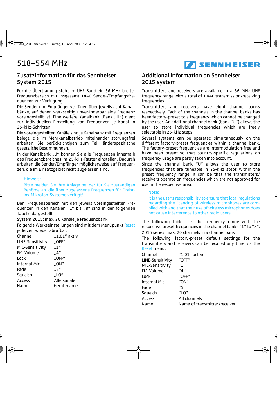 Sennheiser 2015 User Manual | 4 pages