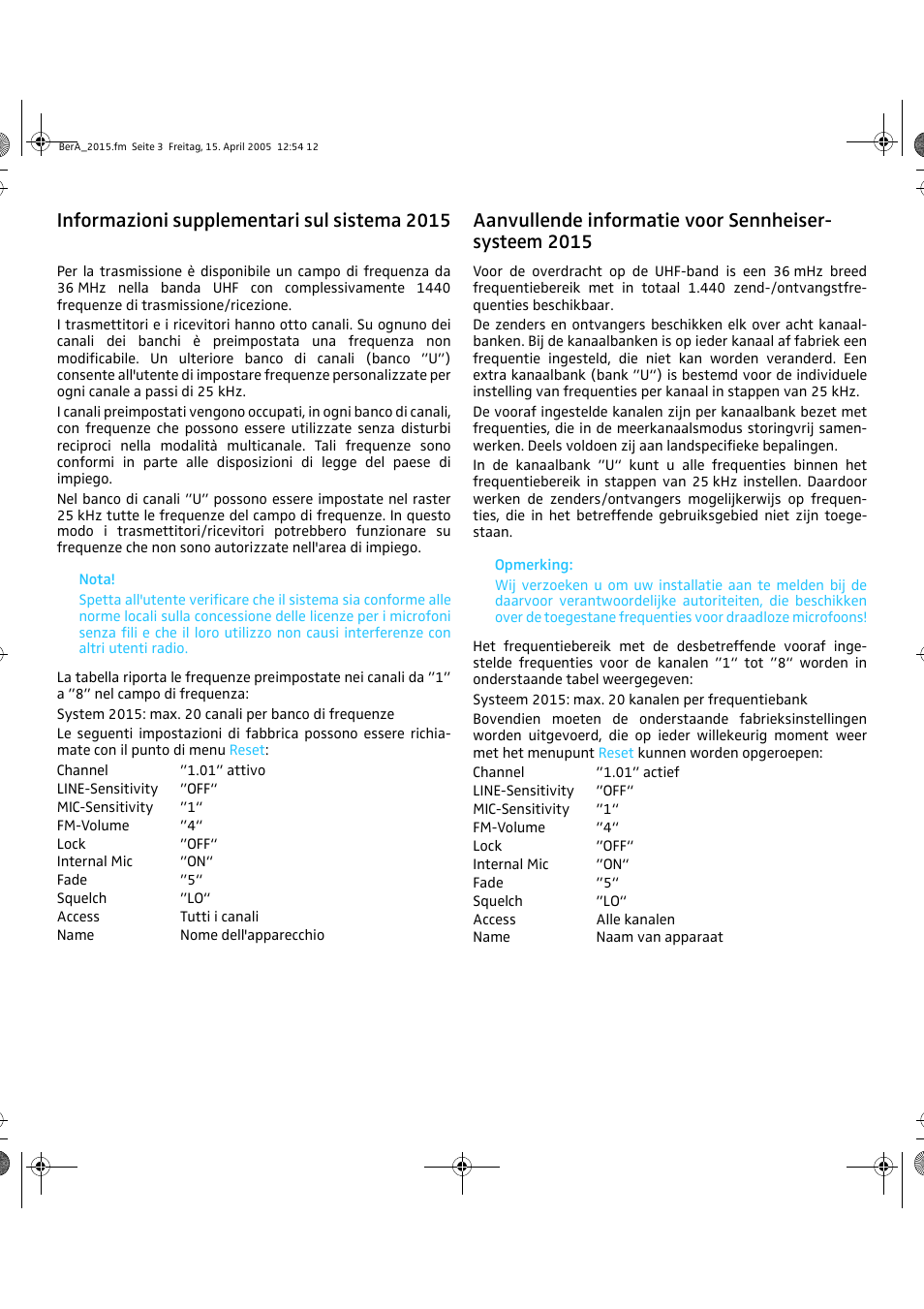 Informazioni supplementari sul sistema 2015 | Sennheiser 2015 User Manual | Page 3 / 4