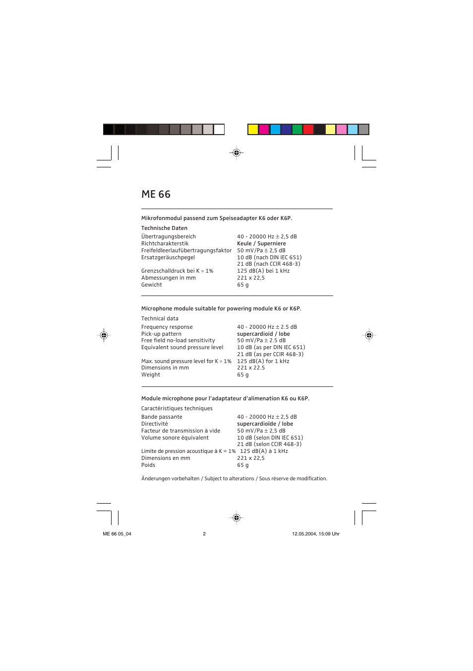 Me 66 | Sennheiser ME 66 User Manual | Page 2 / 4