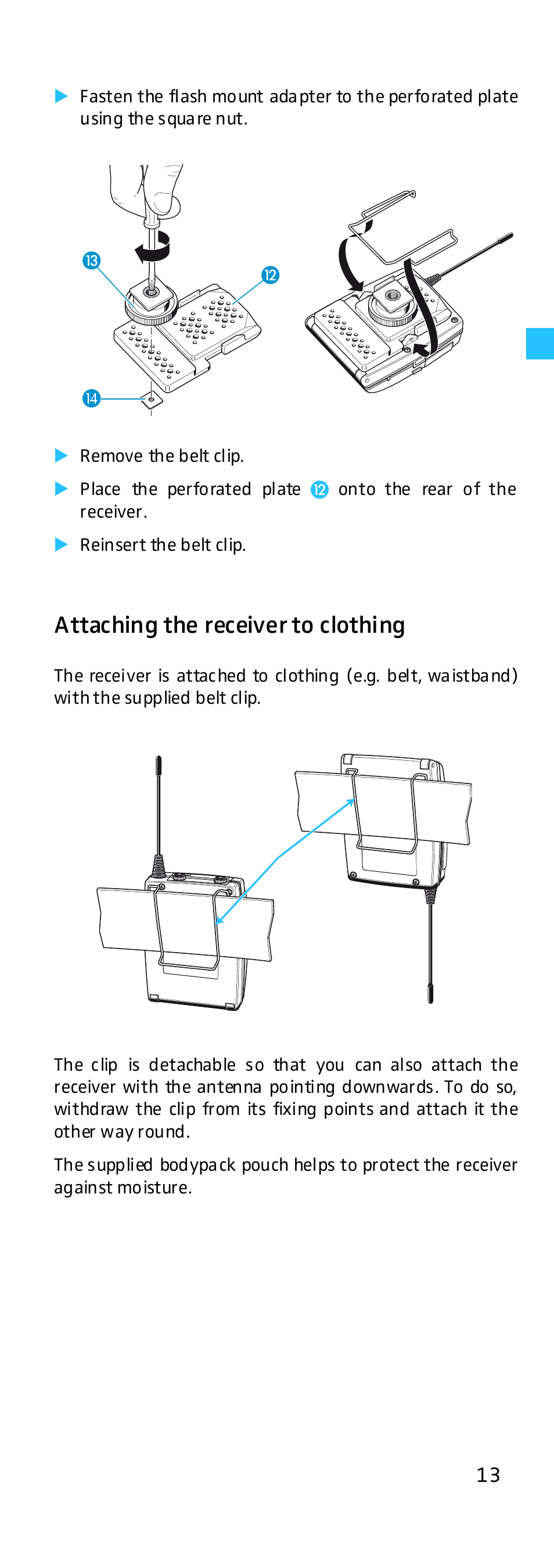 Attaching the receiver to clothing | Sennheiser EK 500 G2 User Manual | Page 13 / 33