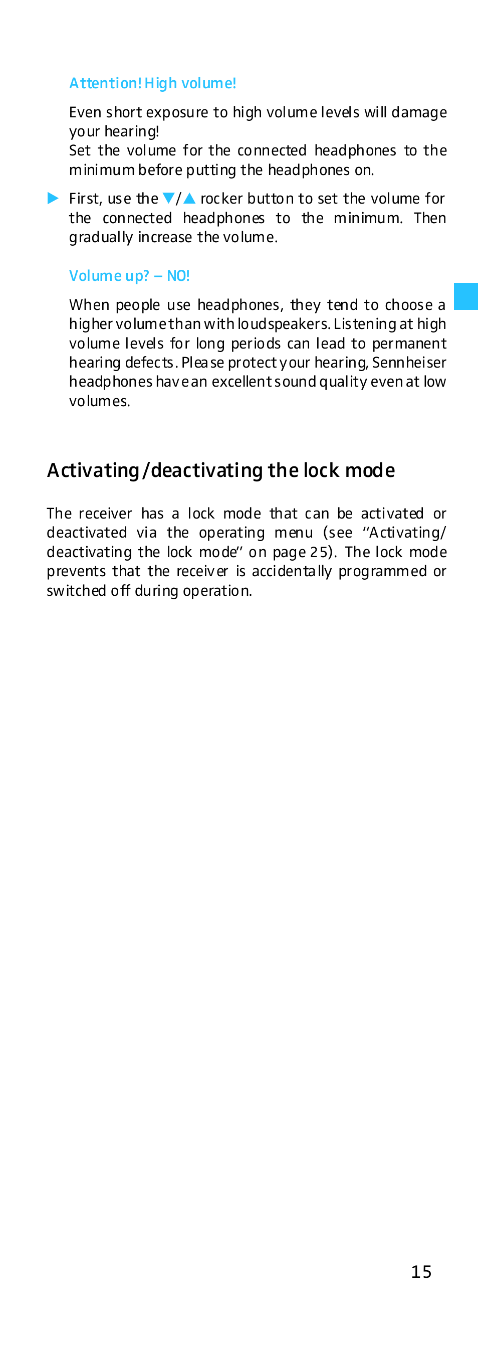 Activating/deactivating the lock mode | Sennheiser EK 500 G2 User Manual | Page 15 / 33