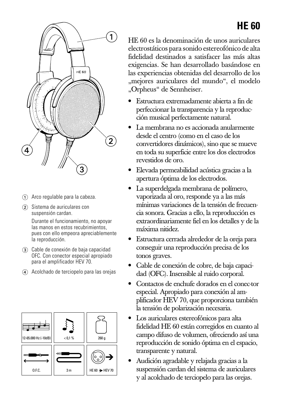 Instrucciones para el uso, ᕃᕄ ᕅ ᕆ, He 60 | Sennheiser GEBRAUCHSANLEITUNG HE 60 User Manual | Page 10 / 14