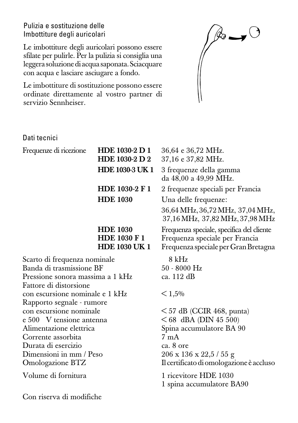 Dati tecnici | Sennheiser HDE1030 User Manual | Page 17 / 27