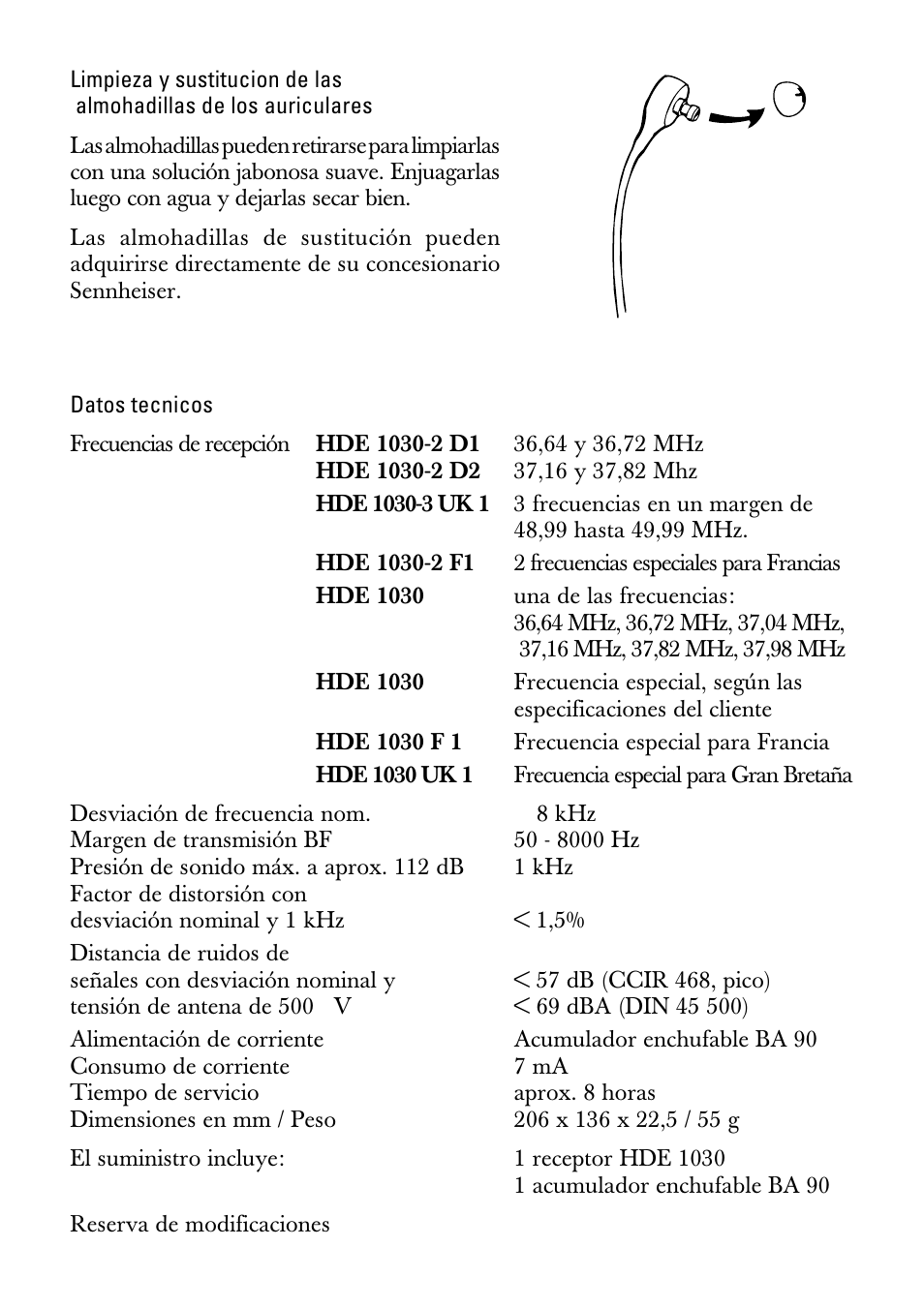 Datos tecnicos | Sennheiser HDE1030 User Manual | Page 21 / 27