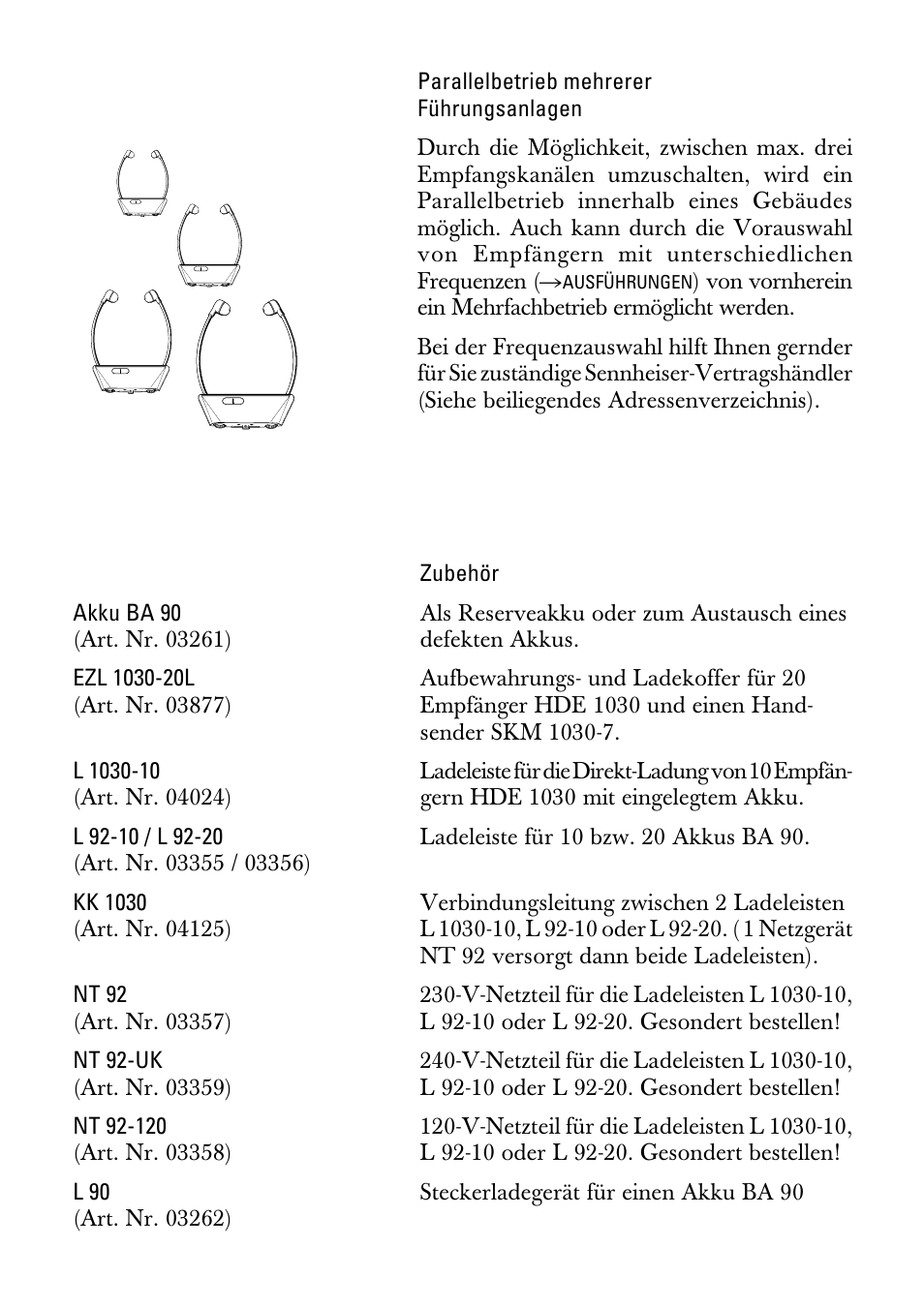 Parallelbetrieb mehrerer führungsanlagen, Zubehör | Sennheiser HDE1030 User Manual | Page 4 / 27