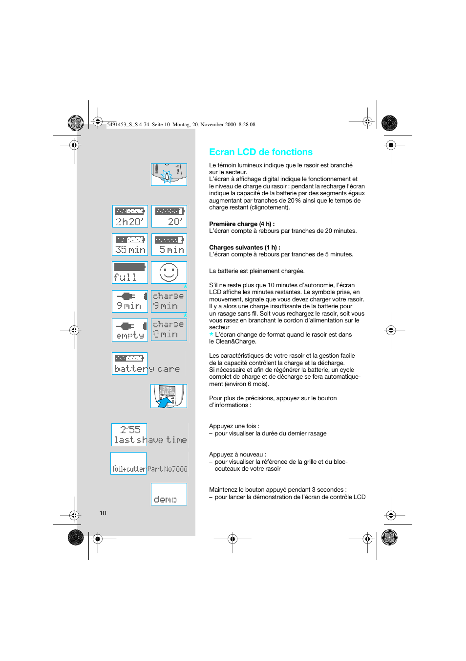 Ecran lcd de fonctions | Braun 7570 User Manual | Page 10 / 71