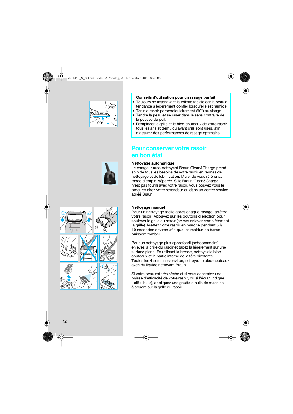 Pour conserver votre rasoir en bon état | Braun 7570 User Manual | Page 12 / 71
