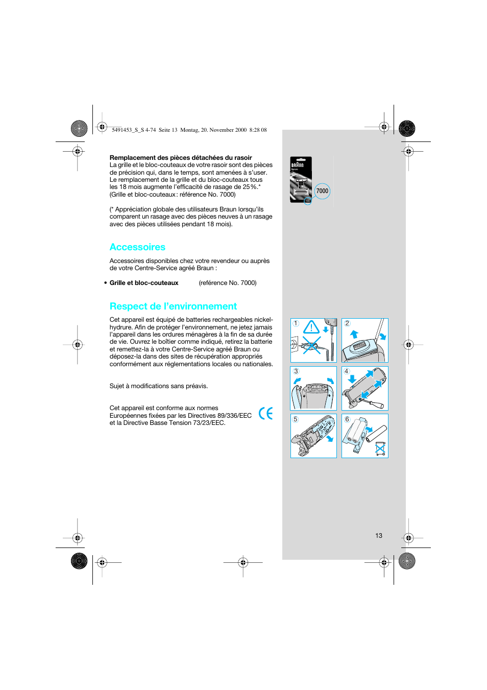 Accessoires, Respect de l’environnement | Braun 7570 User Manual | Page 13 / 71