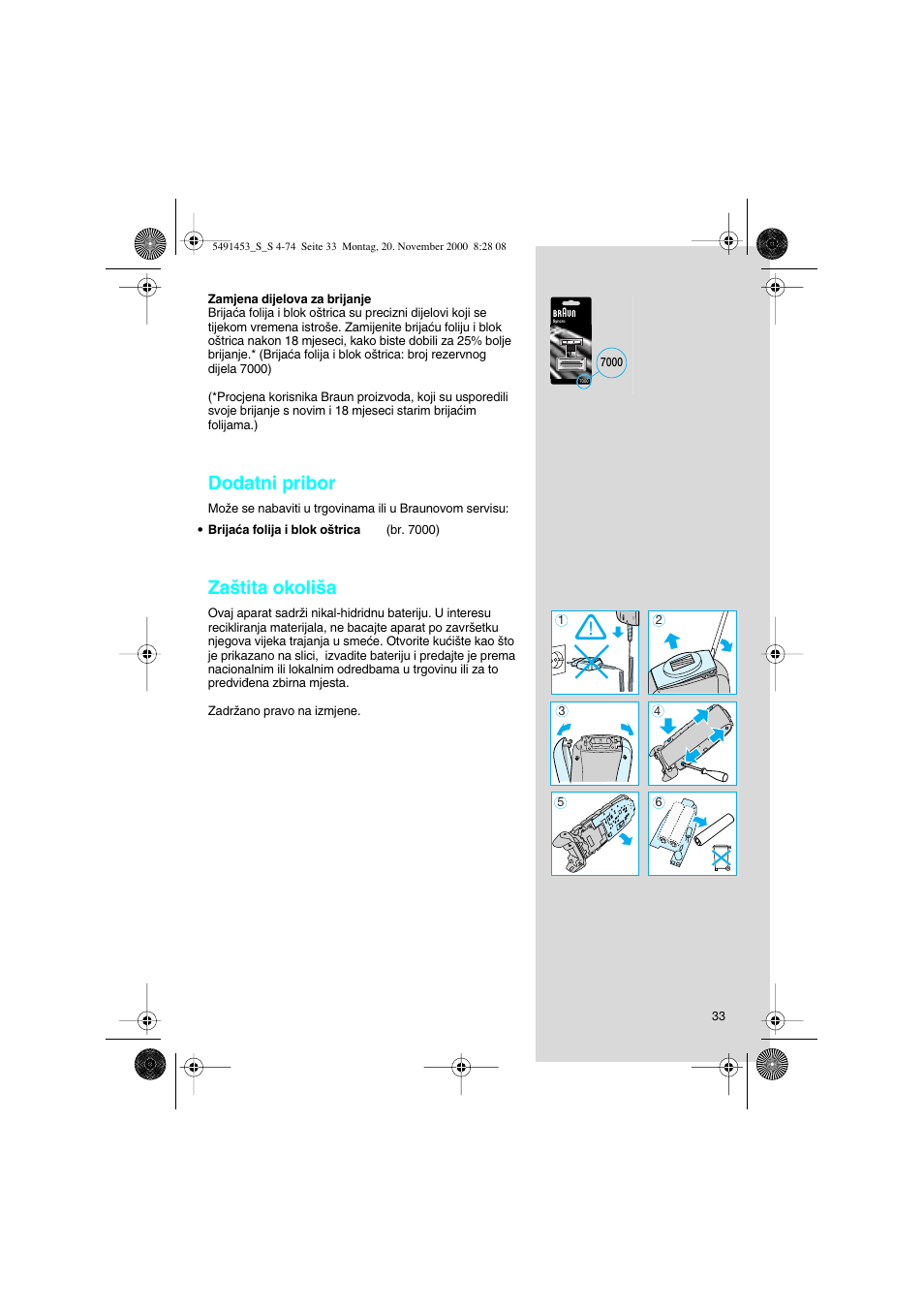Dodatni pribor, Za‰tita okoli‰a | Braun 7570 User Manual | Page 33 / 71
