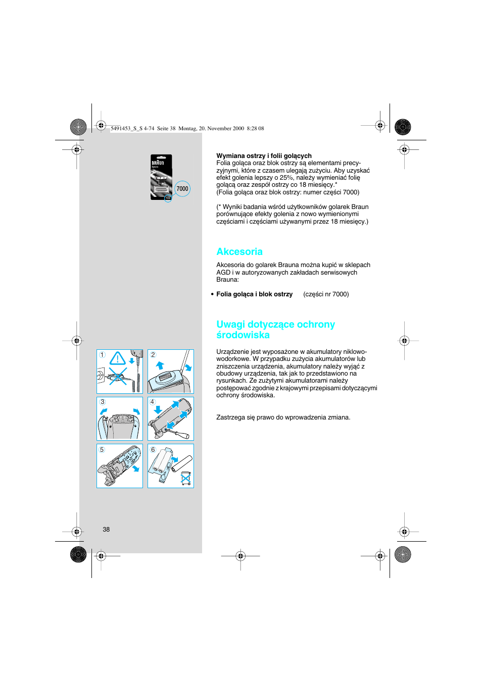 Akcesoria, Uwagi dotyczàce ochrony êrodowiska | Braun 7570 User Manual | Page 38 / 71