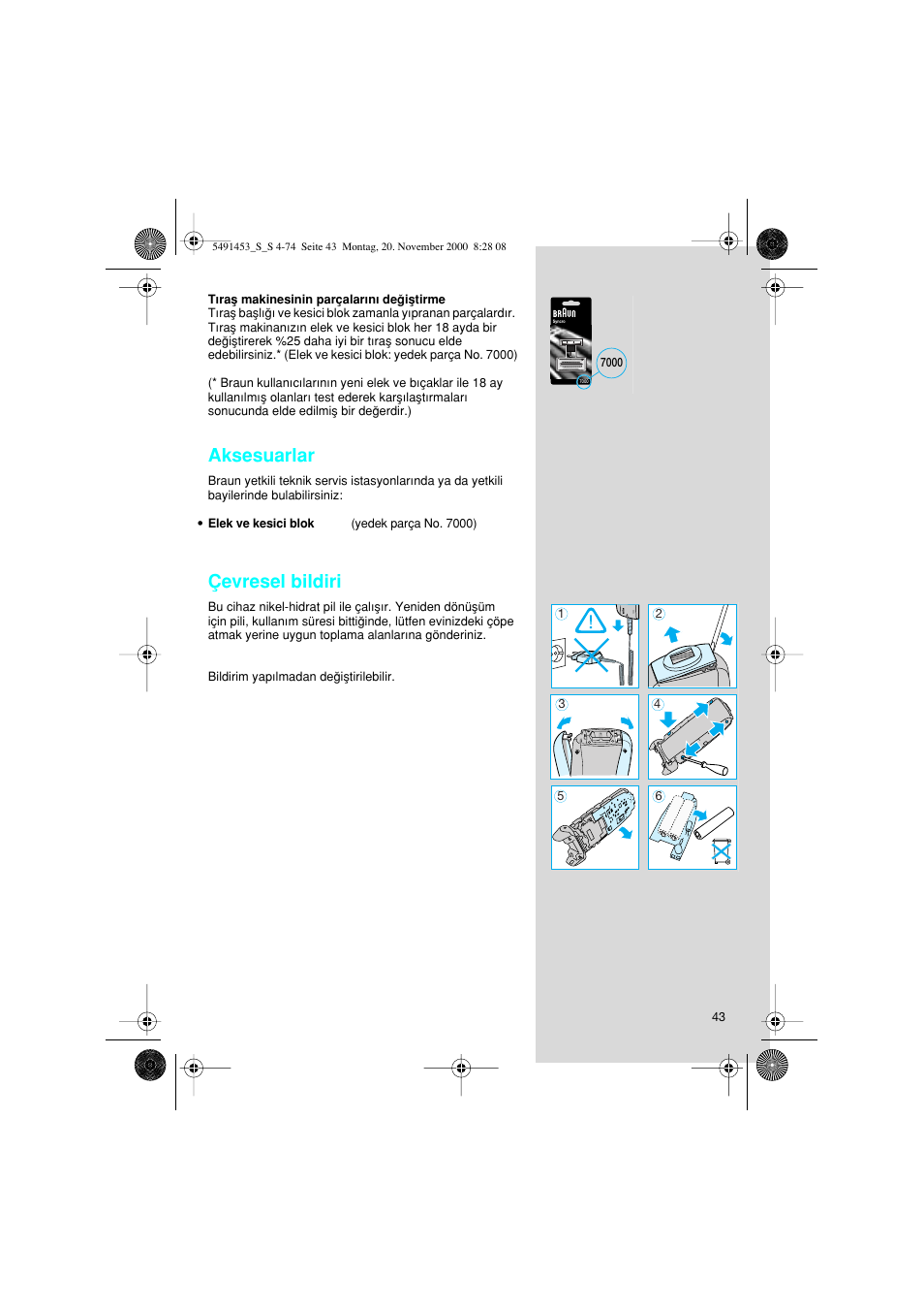 Aksesuarlar, Çevresel bildiri | Braun 7570 User Manual | Page 43 / 71