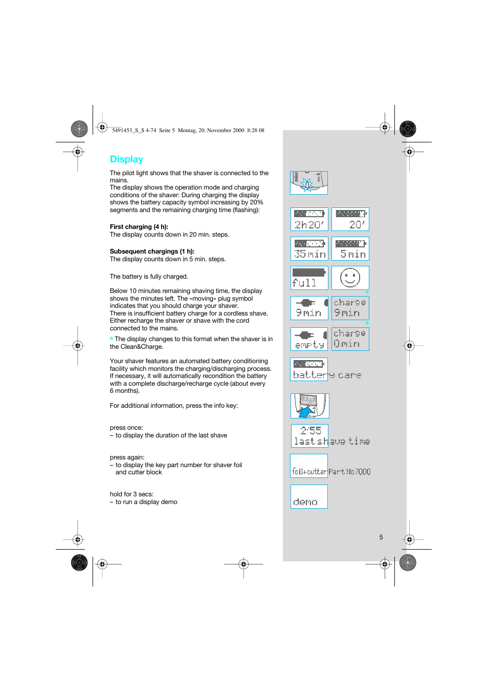 Display | Braun 7570 User Manual | Page 5 / 71