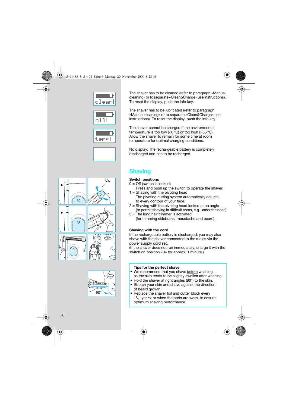Shaving | Braun 7570 User Manual | Page 6 / 71