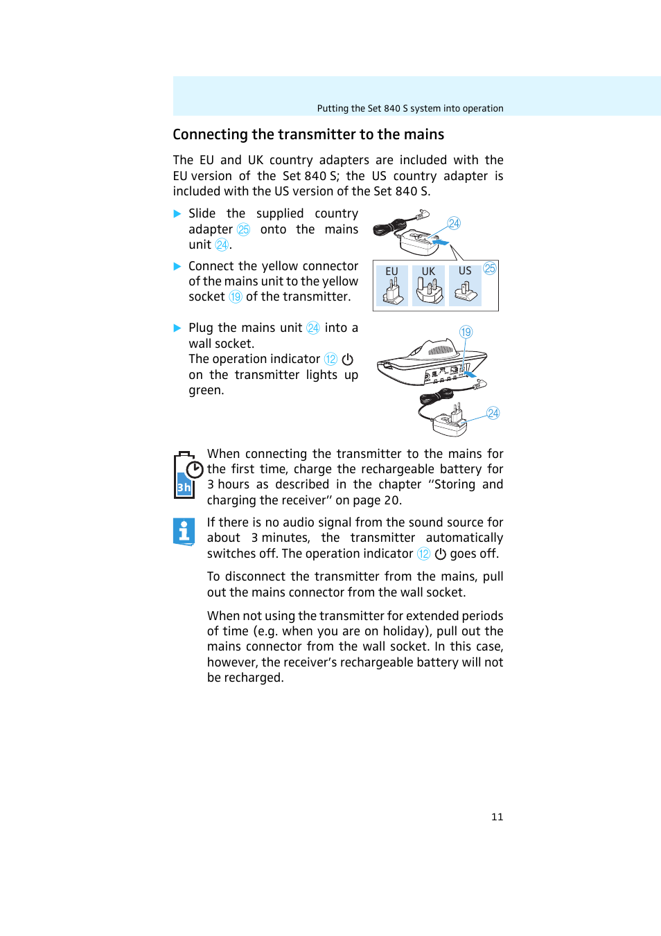 Connecting the transmitter to the mains | Sennheiser 502011 User Manual | Page 14 / 41