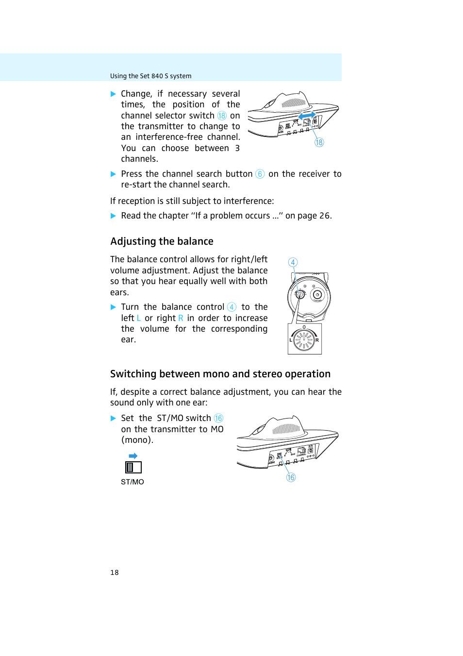 Adjusting the balance, Switching between mono and stereo operation | Sennheiser 502011 User Manual | Page 21 / 41