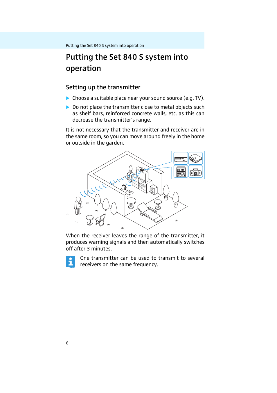 Putting the set 840 s system into operation, Setting up the transmitter | Sennheiser 502011 User Manual | Page 9 / 41