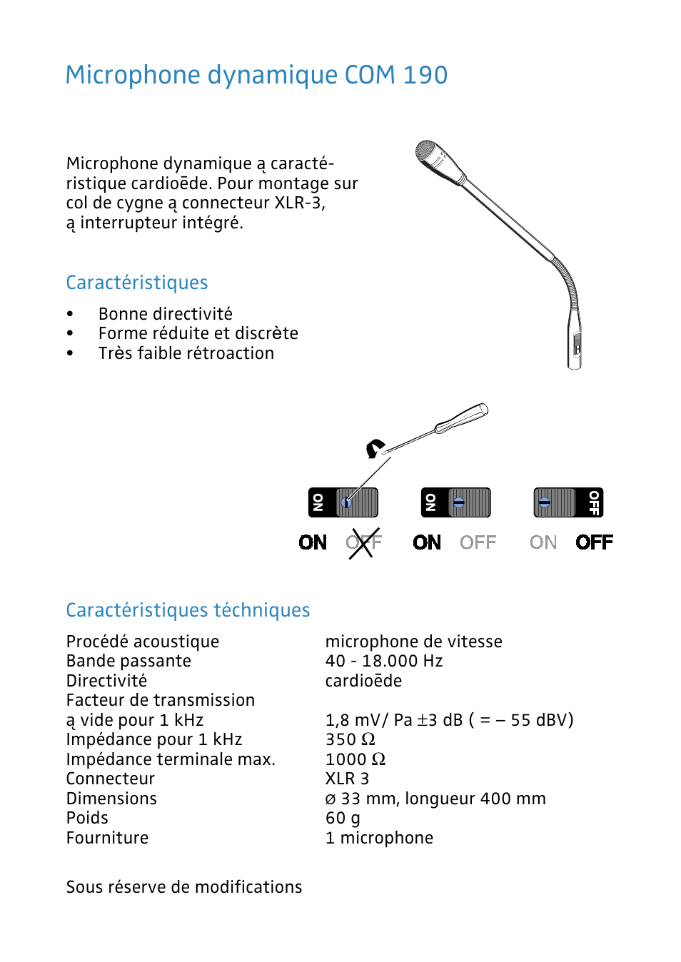 Microphone dynamique com 190 | Sennheiser COM 190 User Manual | Page 4 / 8