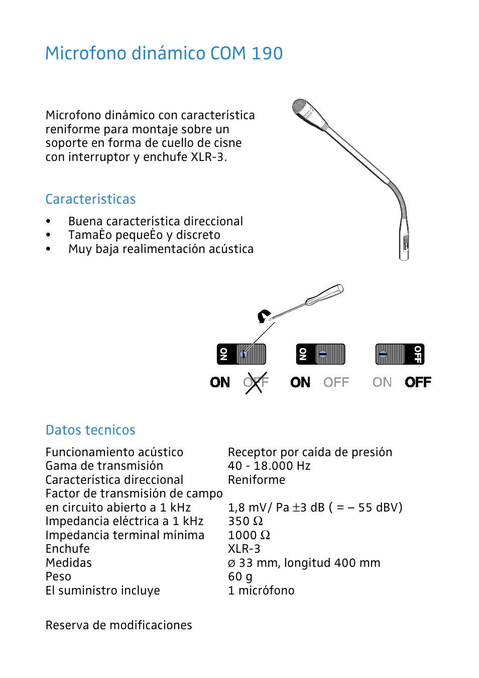 Microfono dinámico com 190 | Sennheiser COM 190 User Manual | Page 6 / 8