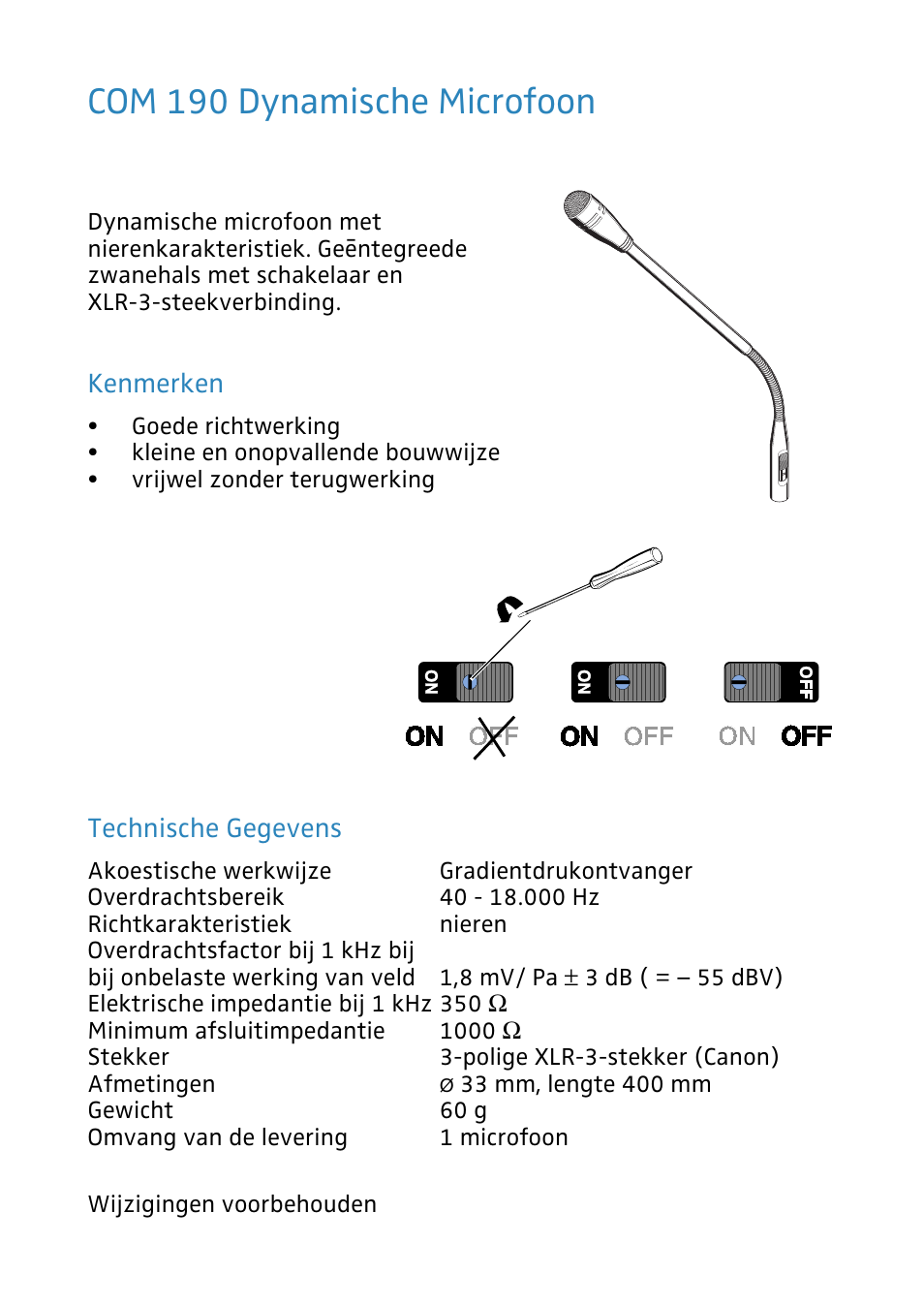Com 190 dynamische microfoon | Sennheiser COM 190 User Manual | Page 7 / 8