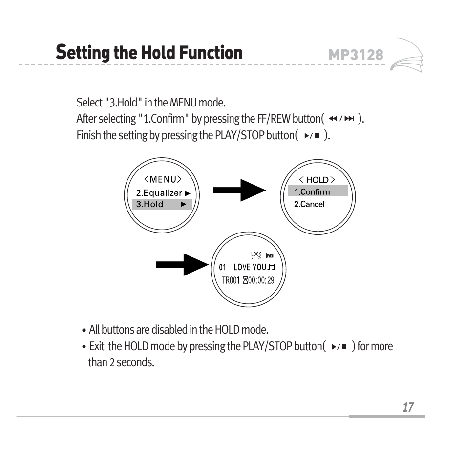 Etting the hold function | Sennheiser Digital Audio Player MP3128 User Manual | Page 20 / 44
