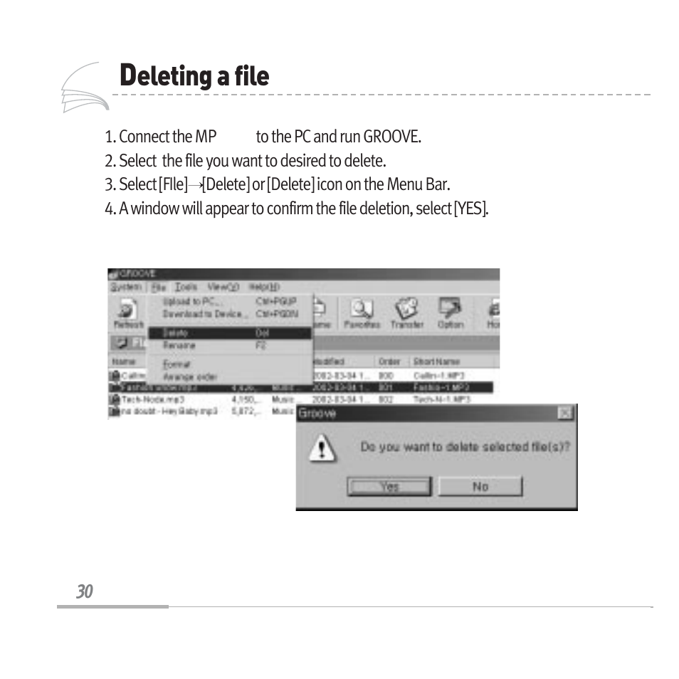 Eleting a file | Sennheiser Digital Audio Player MP3128 User Manual | Page 33 / 44