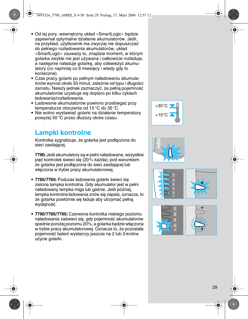 Lampki kontrolne | Braun 7785 User Manual | Page 29 / 57