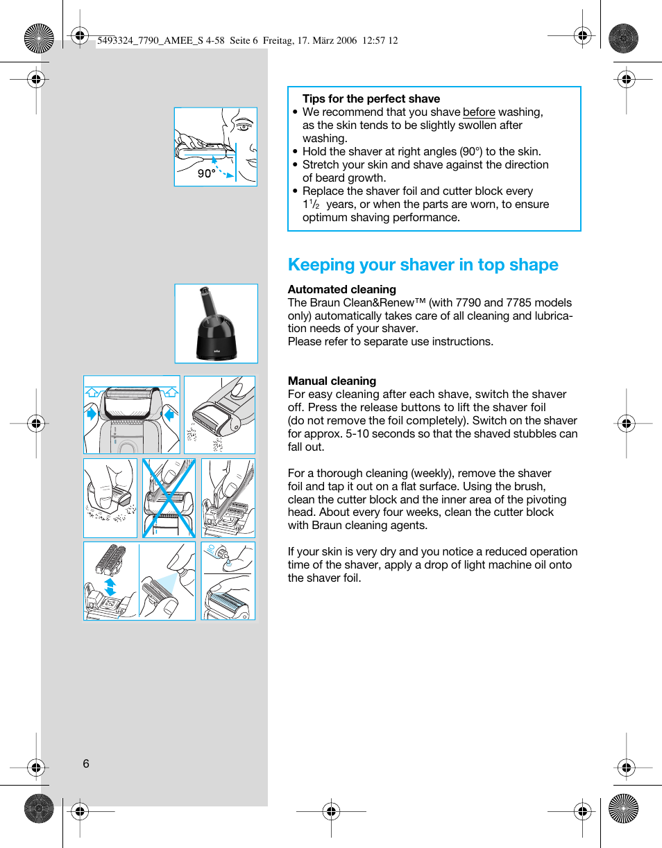 Keeping your shaver in top shape | Braun 7785 User Manual | Page 6 / 57