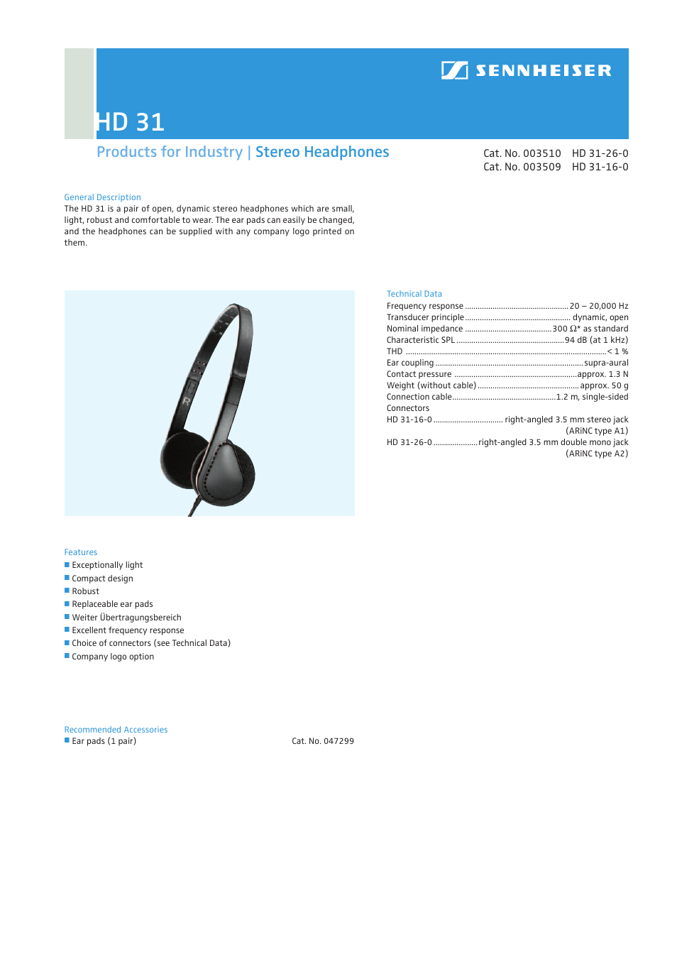 Sennheiser HD 31 User Manual | 1 page