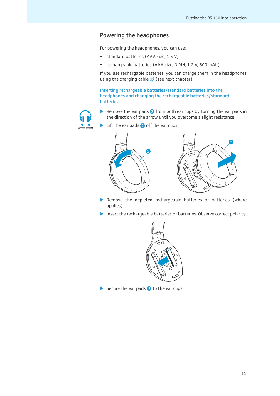 Powering the headphones | Sennheiser 502873 User Manual | Page 16 / 36