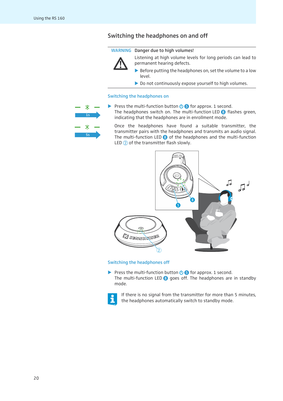 Switching the headphones on and off | Sennheiser 502873 User Manual | Page 21 / 36