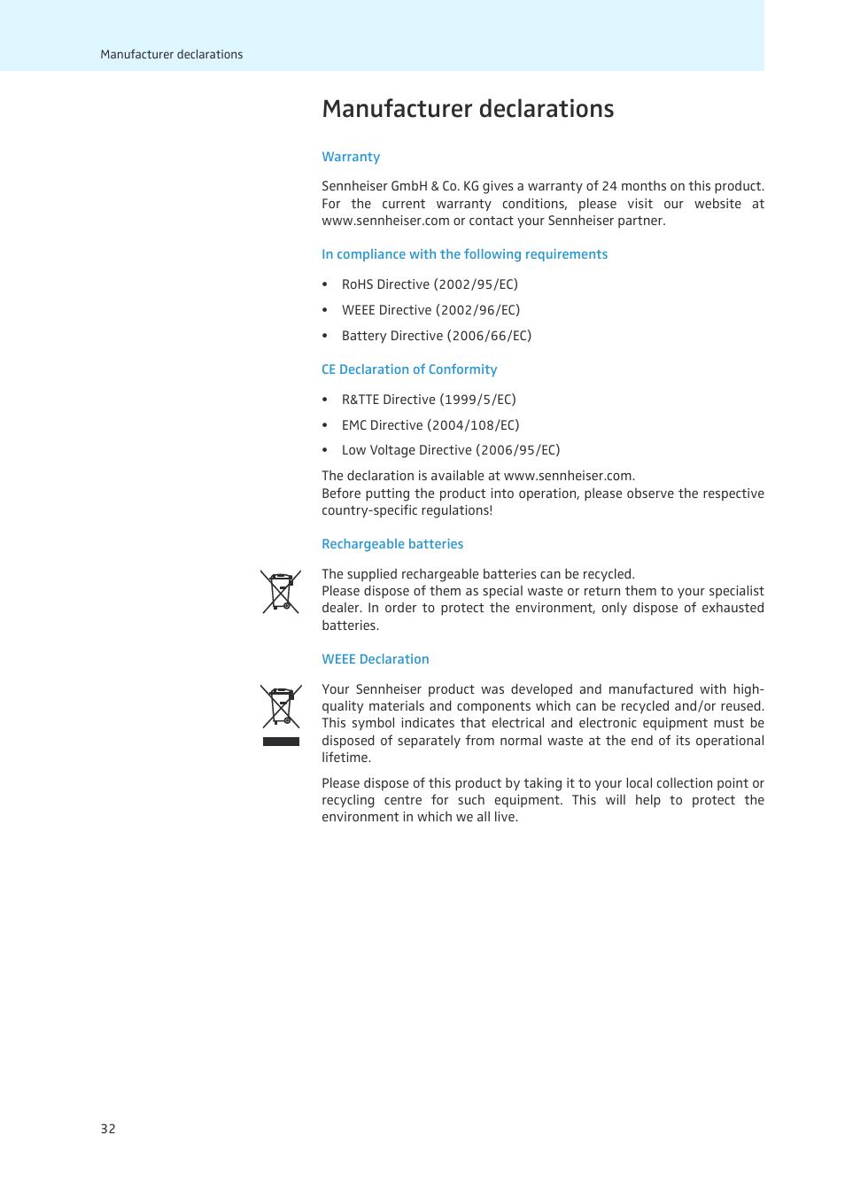 Manufacturer declarations | Sennheiser 502873 User Manual | Page 33 / 36