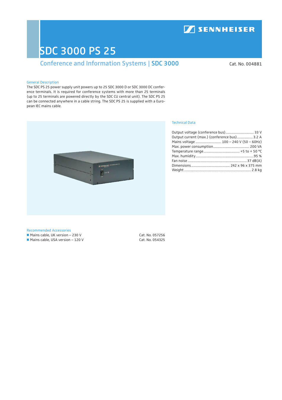 Sennheiser SDC 3000 PS 25 User Manual | 1 page