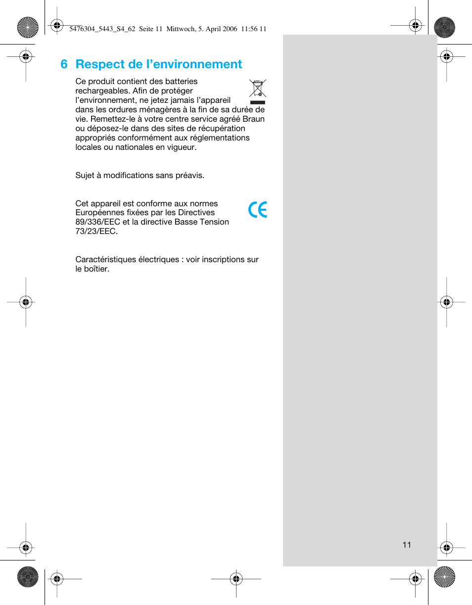 6 respect de l’environnement | Braun 5443 User Manual | Page 11 / 59