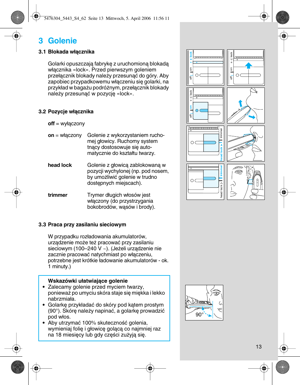 3 golenie | Braun 5443 User Manual | Page 13 / 59