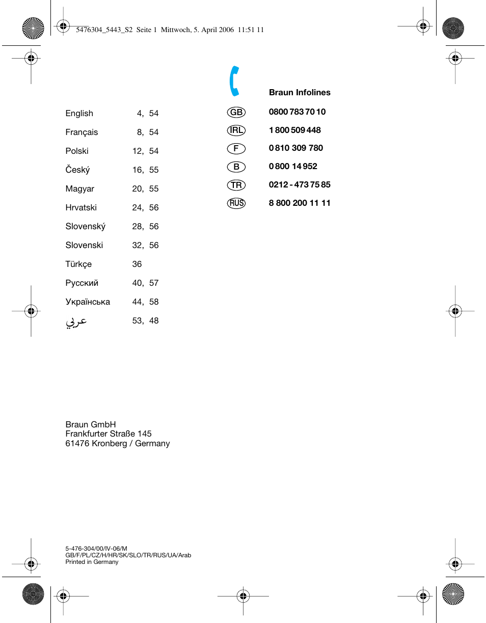 Braun 5443 User Manual | Page 2 / 59