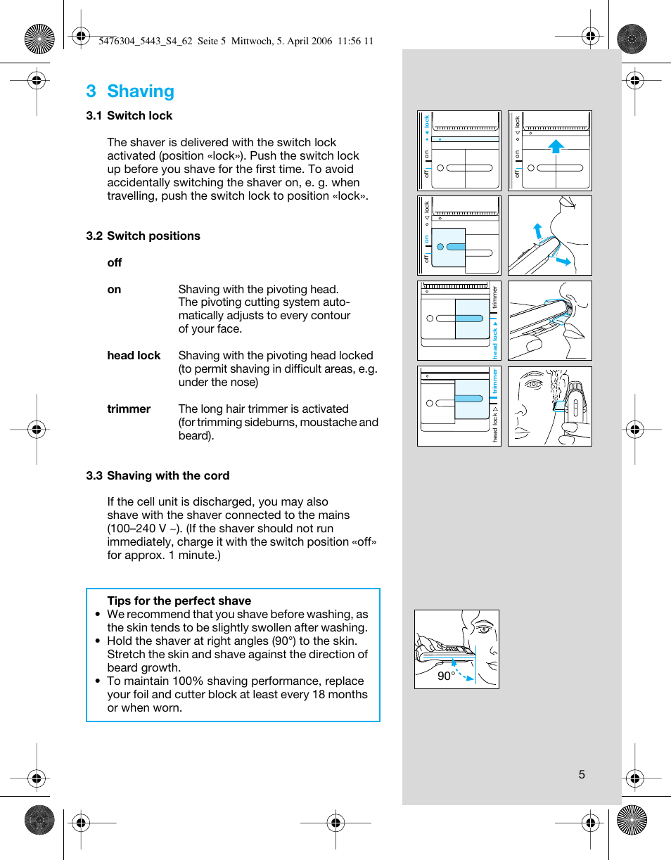 3 shaving | Braun 5443 User Manual | Page 5 / 59