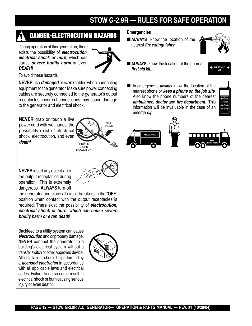 Stow g-2.9r — rules for safe operation | Multiquip G-2.9R User Manual | Page 12 / 72