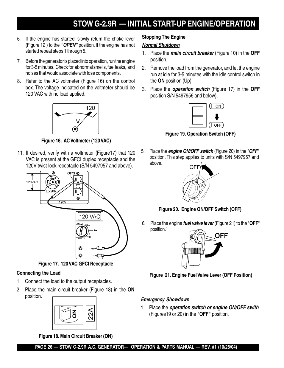 Stow g-2.9r — initial start-up engine/operation | Multiquip G-2.9R User Manual | Page 26 / 72