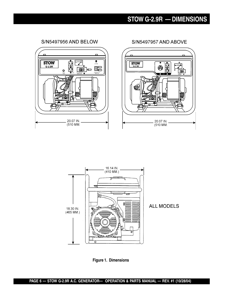 Stow g-2.9r — dimensions | Multiquip G-2.9R User Manual | Page 6 / 72