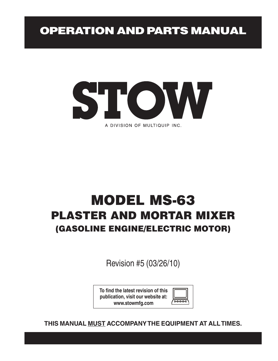 Stow Plaster and Mortar Mixer MS-63 User Manual | 128 pages