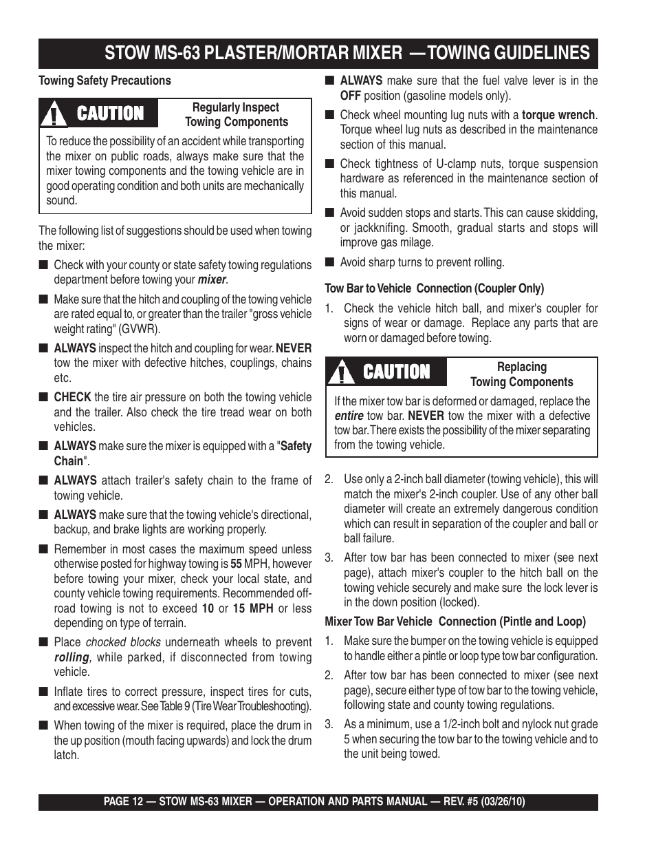 Caution | Stow Plaster and Mortar Mixer MS-63 User Manual | Page 12 / 128