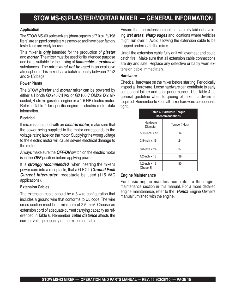Stow Plaster and Mortar Mixer MS-63 User Manual | Page 15 / 128